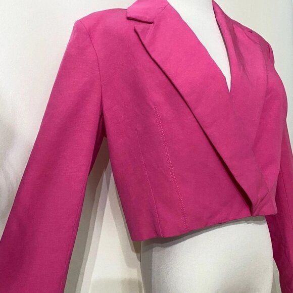 ZARA PINK LINEN BLEND CROPPED BLAZER STYLE 2010/719/630 - M - Picture 6 of 12